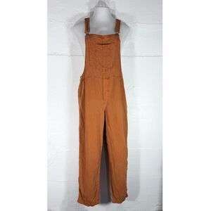 Aerie Linen Lyocell Overalls Rust Orange Wide Leg Casual Utility Size M